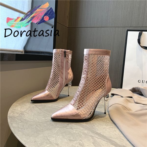 

doratasia plus size 33-50 girl metallic thin heels boots summer boots women 2020 party casaul zipper shoes woman, Black