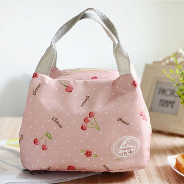 

functional pattern cooler lunch box portable insulated canvas lunch bag thermal picnic bags for women kids @3, Blue;pink