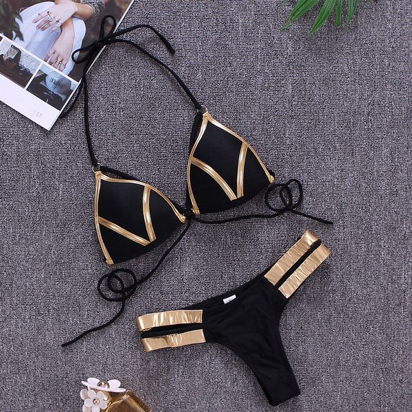

swimwear beachwear beach girls swimsuit bikini set steel belt nylon fashion adjustable swimming bathing women sunmmer, White;black