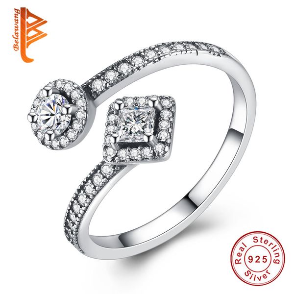

wholesale 925 sterling silver fashion opening ring square round shaped crystal wedding rings women's cz engagement rings jewelry, Golden;silver