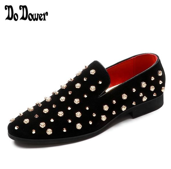 

2019 new luxury men's fashion casual shoes gold/red glitter leisure slip on rivets loafers shoes man party weeding dress shoes size 38, Black
