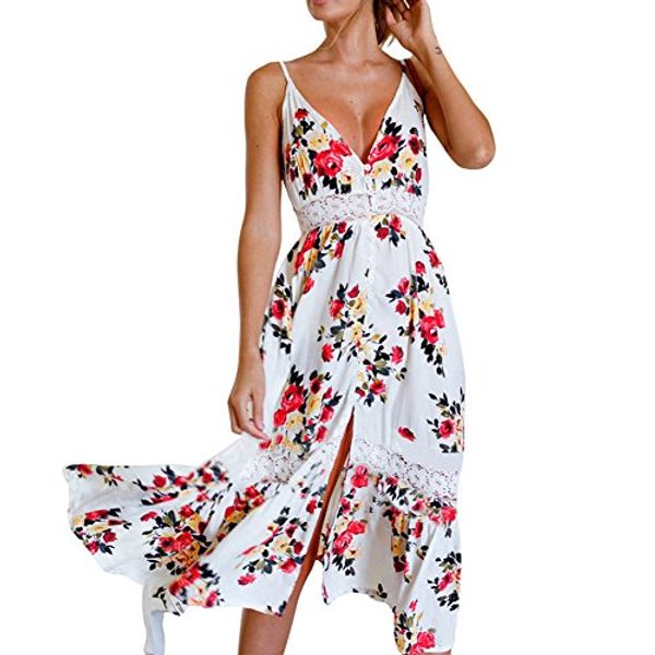 

raujout pue women's dresses summer floral bohemian spaghetti strap button down swing midi dress with pockets, Black;gray
