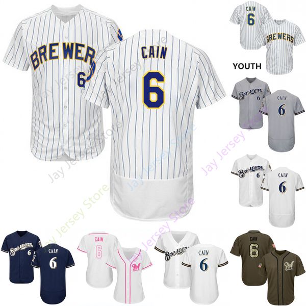 

2019 Milwaukee 6 Lorenzo Cain Jersey Brewers Jerseys Cool Base Flexbase Home Away White Black Red Grey Pullover Button Men Women Youth