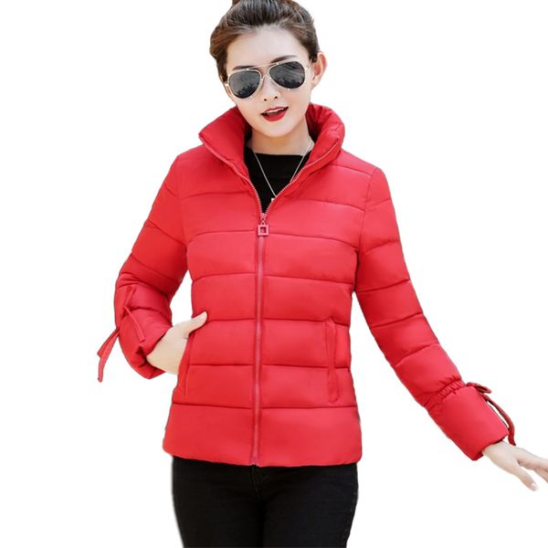 

winter short parkas women cotton jacket thick warm students casual plus size slim female stand collar cotton-padded jacket, Black