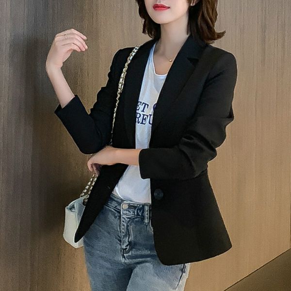 

brand women formal jackets spring autumn slim fit office work blazers suit open front notched ladies solid black coat new, White;black