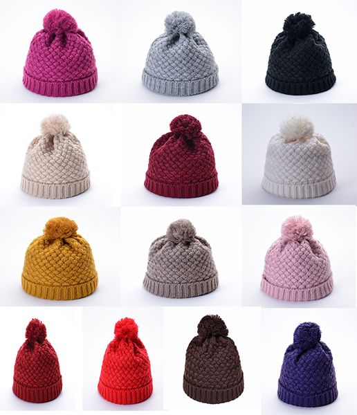 

fashion knitted pompom hat creative couple winter warm crochet beanie cap outdoor solid color ski hat da043, Blue;gray