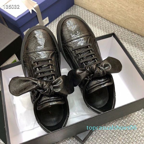 

new designer shoes sheepskin bow real leather women sneakers sport pumps female flat ladies bridal wedding dress brand casual 35-40 t6, Black