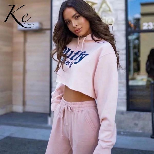 

ke black pink hoodie letter printing sports fitness casual shorts umbilical hooded loose dance sweater long sleeve tide, White;black