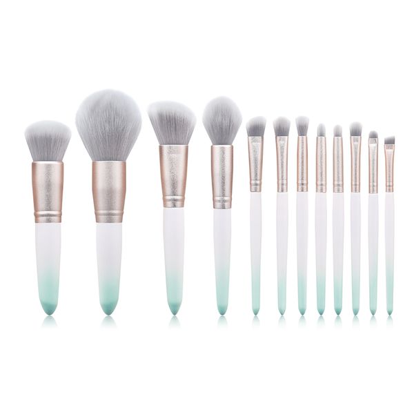 

12pcs green gradient makeup brushes gold frosted tube foundation powder contour eye lip makeup brush make up tool