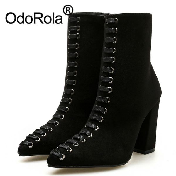 

2019 new women's boots suede ankle boots block heel strap short quality fashion dress office party winter women, Black