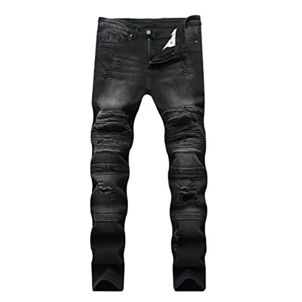 

liuhond skinny fashion men's ripped straight holes hip hop biker stretchy jeans, Blue