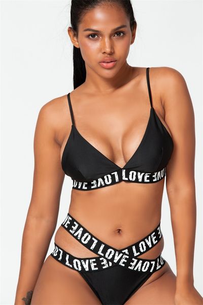 

womens brazilian thongs split prints letter classic bikini set padded thong bikinis women swimwear swimsuit solid high cut bathing two suit, White;black