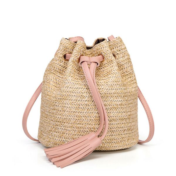 

lady handbag vintage rattan straw bag bucket bag woven single shoulder bags bohemian /by