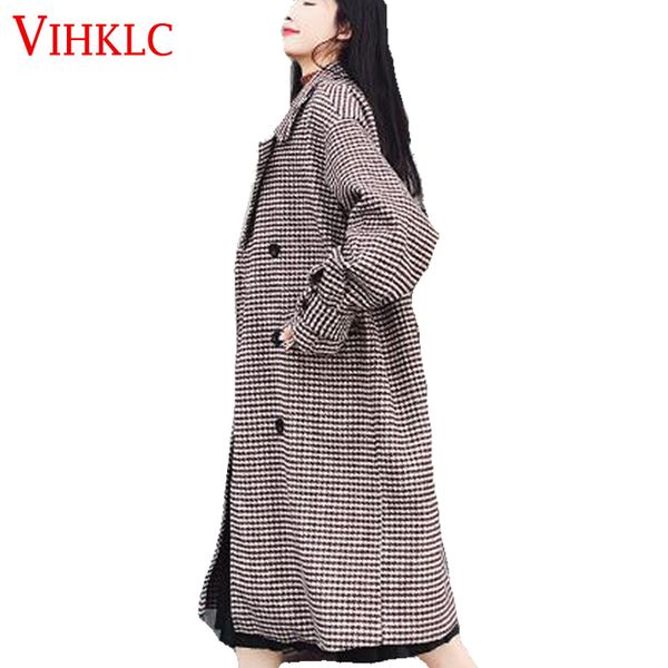 

brand 2017 new vintage women wool long woolen coat women winter jackets double button elegant female warm coat h485, Black