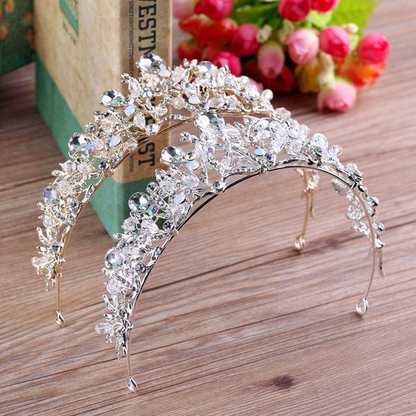 

kmvexo bride hair jewelry baroque handmade beaded luxury gold crystal tiara princess crown wedding hair accessories wholesale, Golden;white