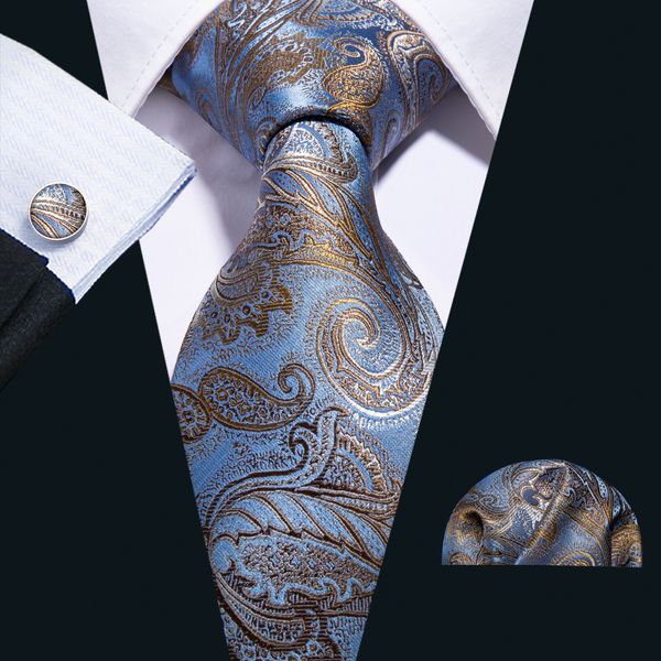 

fast shipping silk tie set sky blue maroon paisley men's wholesale jacquard woven necktie pocket square cufflinks wedding business n-50, Black;blue