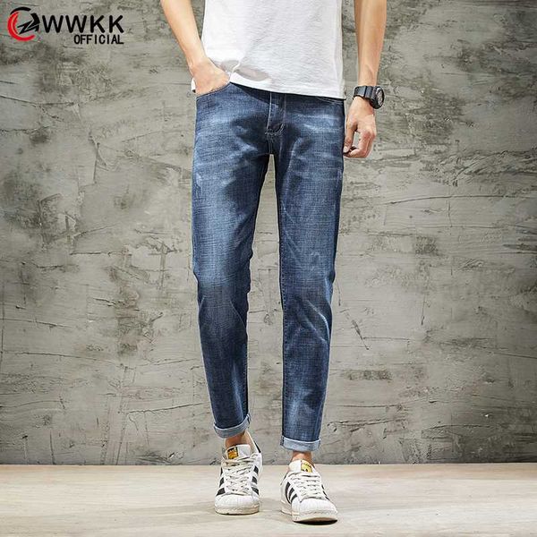 

men's jeans wwkk 2021 spring and summer skinny straight casual slim business elastic, Blue