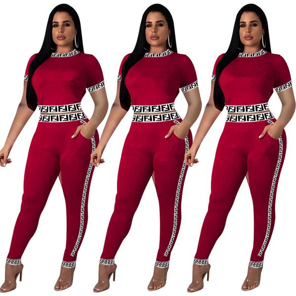

Short leeve f letter track uit women ummer port wear crop t hirt tight pant legging port jogger uit for treet party c3298