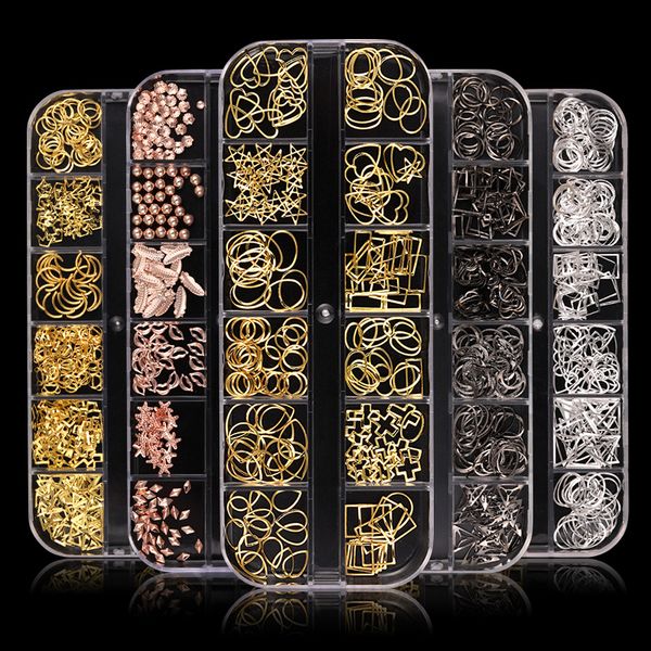 

nail art decorations 1 box studs rivet geometric 3d decoration image gold silver rose color mixed size manicure accessories, Silver;gold