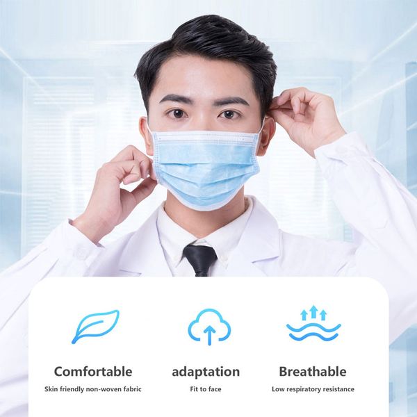 

in stock50 pcs prevent disposable face mask dust masks cover with three-layer filter non-woven disposable breathable mouth proof