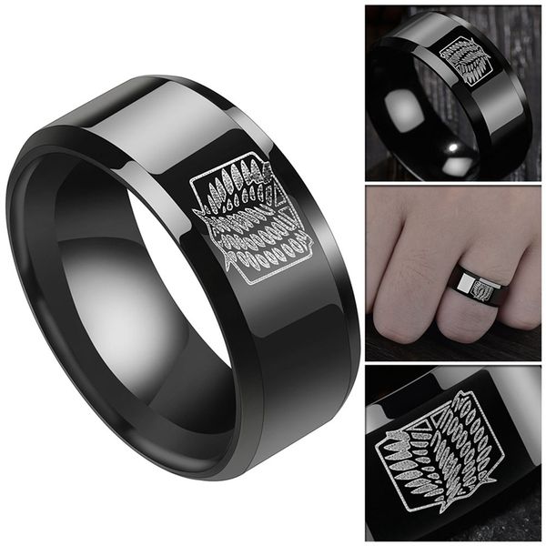 

wide tianium steel attack on titan black ring giant legion flag signet men ring anime fans gifts, Silver