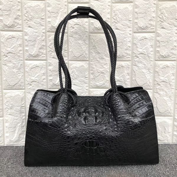 

fashion lady handle handbag authentic crocodile skin women's large black purse genuine alligator leather single shoulder bag
