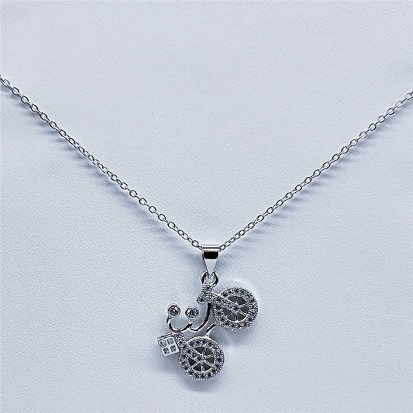 

2020 new copper zircon bicycle chain necklace for women silver color small necklaces & pendants jewelry sieraden n20366