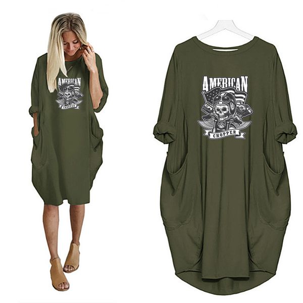 

skull womens designer dress fashion pattern dresses casual womens clothes with pockets girls 2020 streetwear clothing, Black;gray