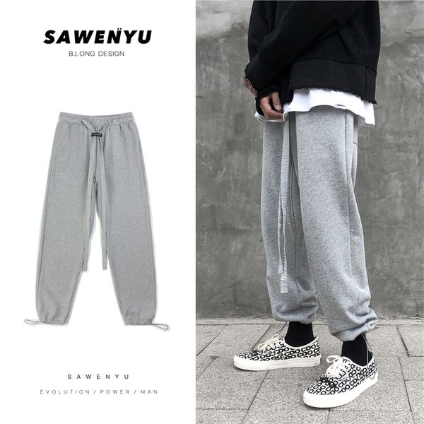 

autumn sweatpants men's fashion solid color cotton casual pants man streetwear wild hip hop loose straight joggers pants men, Black