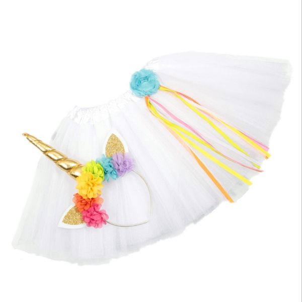 

unicorn tutu skirts baby girls skirt headband 2pcs sets bow decorative short dress party cosplay clothing 9 colors optional wzw-yw2266