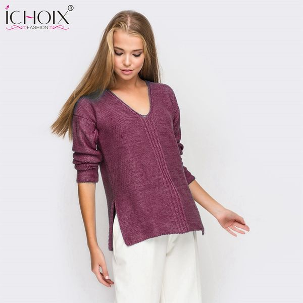 

ichoix 2019 new spring winter knitted sweater women long sleeve v-neck sweaters and pullovers autumn fashion loose sweaters, White;black