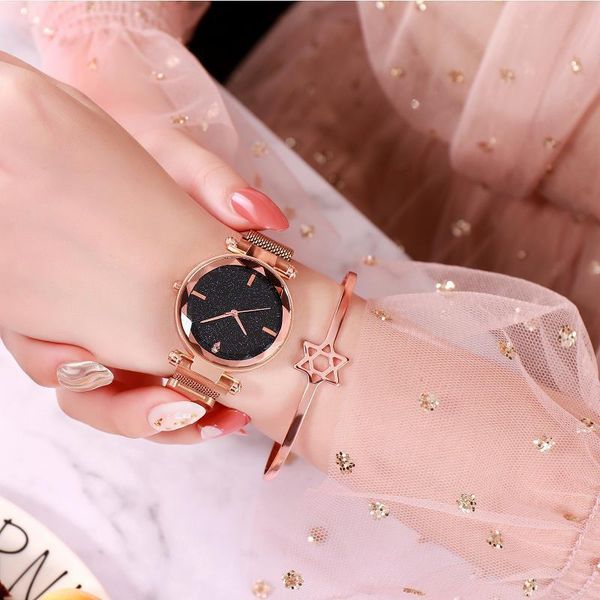 

luxury women watches magnetic starry sky female clock quartz wristwatch fashion ladies wrist watch reloj mujer, Slivery;brown