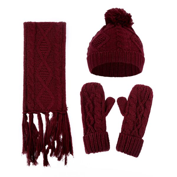 

3pcs women winter warm hats knitted beanie hat scarf women gloves winter 1pc hat +1pc scarf+1pair gloves, Blue;gray
