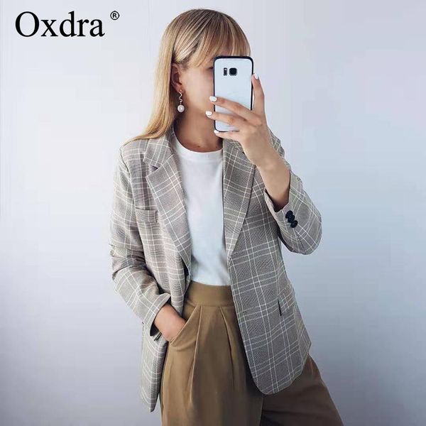 

oxdra 2019 spring autumn casual stylish blazer notched single button long sleeve outerwear lady blazers women clothing, White;black