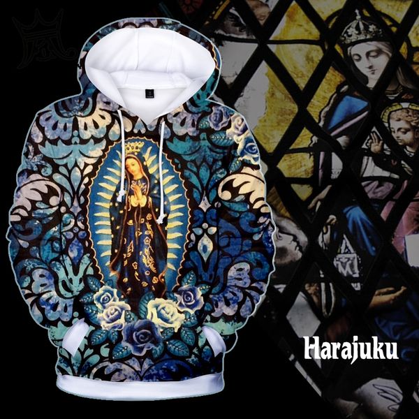 

japan harajuku women hoodies our lady guadalupe hoodies sweatshirt long sleeve women clothes 2019 retro style plus size vintage, Black