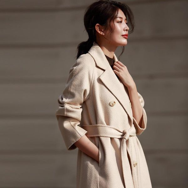 

winter woman coats 2020 classic double-sided cashmere coat solid color double-breasted woolen coat wavy cashmere female, Black