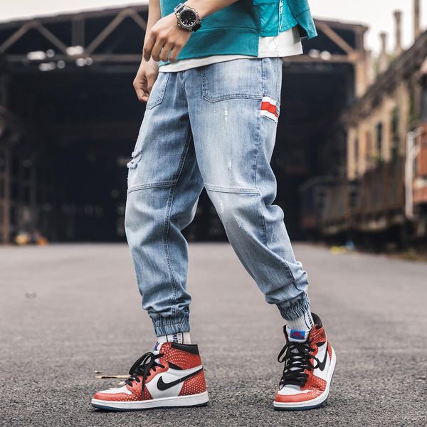 

new jeans men japan style plus size mens jeans streetwear ankle length pocket design denim men pants blue 2019 spring