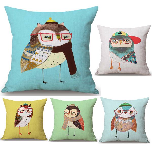 Cartoon Vintage Owl Neck Body Pillowcase Linen Bed Travel Pillows