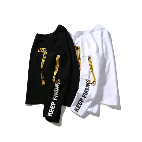 

дизайнерский пуловер пара свитер мужчины и женщины хип-хоп лента мода корейский поддельные две свободные футболки с длинными рукавами азии п, Black