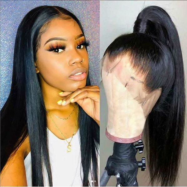 

straight фронт шнурок человеческих волос парики глубоководной часть бразильского шнурок фронтального парик с ребенком волосами 26 дюймов дли, Black