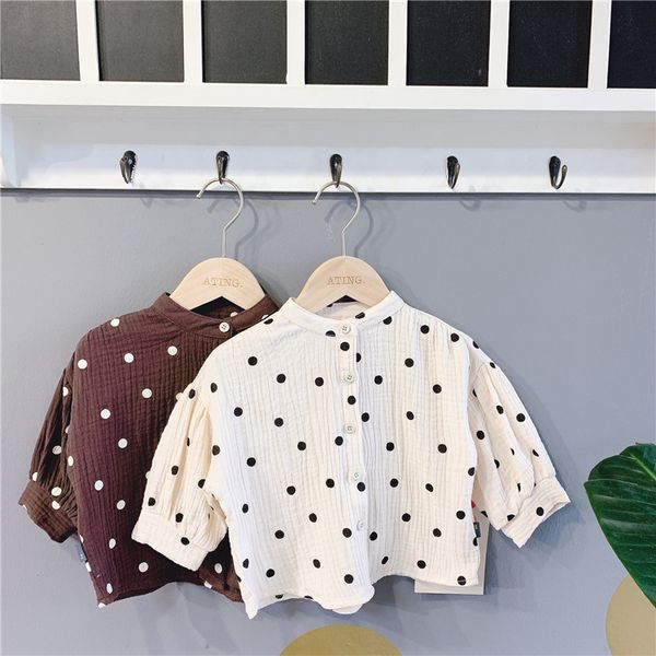 

koodykids vintage girl spring shirt blouses cotton soft girl kids korean vintage polka 2020 new autumn outfit, White;black