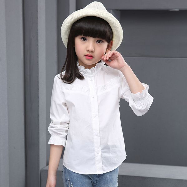 

white girls shirts for school new full sleeve o-neck girl blouses solid teenager kids children clothing clothes bs083 y200704, White;black