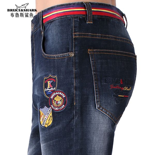 

2020 summer thin cotton stretch loose men jeans embroidery design straight casual fashion denim jeans soften men 42, Blue