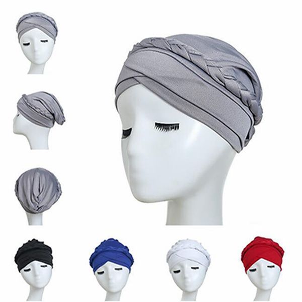 

summer muslim headgear milk silk pure monochromatic half-sided braid hijab headscarf, Red