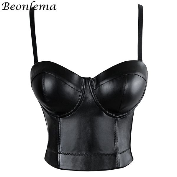 

beonlema black faux leather corset lesbians bras gothic clothes women bustier bodice ropa gotica mujer talla grande, Black;white