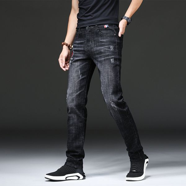 

2018 autumn and winter jeans men's slim fit elasticity skinny youth korean-style trend students men's casual pants, Blue