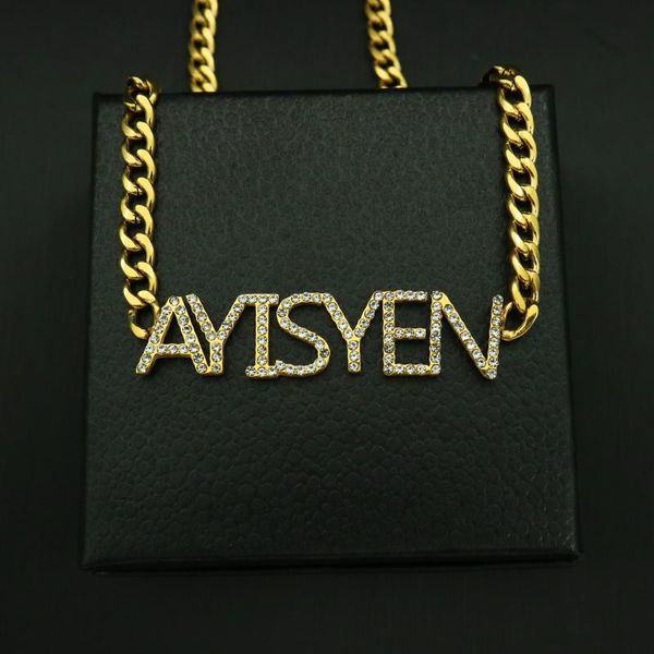

custom name crystal pendant necklace hip hop necklaces crystal jewelry with gold silver rose gold color horswipe chain necklace
