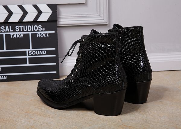 

python skin cowboy boots mens shoes high heel black mens ankle boots bota masculina lace up winter shoes men motorcycle