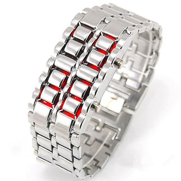 

volcanic lava style iron watch men women bracelet digital samurai metal stainless steel led wrist watch gift fashion, Slivery;brown