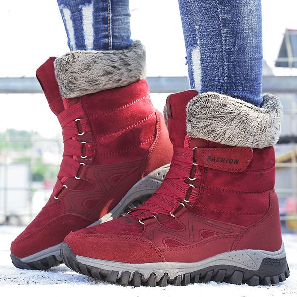 

snow boots for women lace-up winter shoes short plush warm ladies booties woman 2019, Black